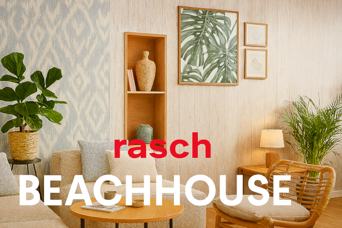 Rasch Beachhouse Tapetenkollektion – mediterrane Ikat-Muster, Holzoptik und Pflanzenprints im modernen Wohnraum