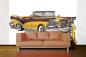 Preview: MS-5-2208 als Wandtapete in modernem Interieur; Retro-Design mit räumlicher Tiefe und Vintage-Charme