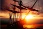 Preview: Fototapete MS-5-2749 „Boote & Schiffe“ als flache Draufsicht; maritimes Motiv mit Masten und Sonnenuntergang in warmen Farben