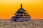Preview: Fototapete MS-5-2760 „Boote & Schiffe“ als flache Draufsicht; maritimes Motiv mit Masten und Sonnenuntergang in warmen Farben