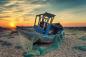 Preview: Fototapete MS-5-2779 „Boote & Schiffe“ als flache Draufsicht; maritimes Motiv mit Masten und Sonnenuntergang in warmen Farben