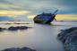 Preview: Fototapete MS-5-2783 „Boote & Schiffe“ als flache Draufsicht; maritimes Motiv mit Masten und Sonnenuntergang in warmen Farben