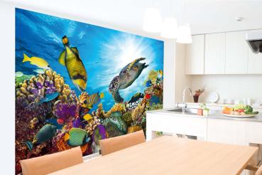„Tiermotiv-Fototapete MS-5-0512 als Blickfang im Wohnzimmer – lebendige Farben und räumliche Tiefe“