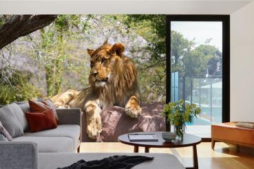 „Tiermotiv-Fototapete MS-5-0590 als Blickfang im Wohnzimmer – lebendige Farben und räumliche Tiefe“