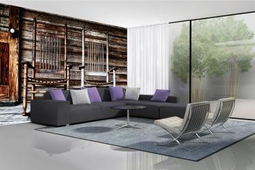 MS-5-0824 als Wandtapete in modernem Interieur; Retro-Design mit räumlicher Tiefe und Vintage-Charme