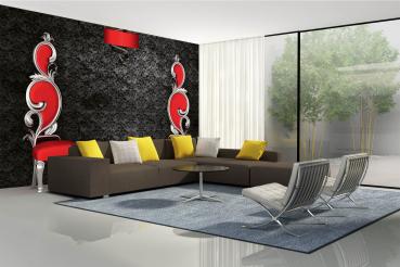 MS-5-0975 als Wandtapete in modernem Interieur; Retro-Design mit räumlicher Tiefe und Vintage-Charme