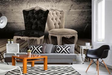 MS-5-0976 als Wandtapete in modernem Interieur; Retro-Design mit räumlicher Tiefe und Vintage-Charme