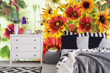 Fototapete MS-5-1291 mit Blumenmotiv – stimmungsvolle Raumansicht im Querformat, dekorativ verlegt auf großer Wandfläche.