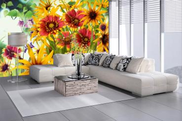 Fototapete MS-5-1293 mit Blumenmotiv – stimmungsvolle Raumansicht im Querformat, dekorativ verlegt auf großer Wandfläche.