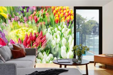Fototapete MS-5-1347 mit Blumenmotiv – stimmungsvolle Raumansicht im Querformat, dekorativ verlegt auf großer Wandfläche.