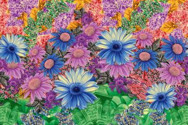 Vlies-Fototapete MS-5-1390 – Draufsicht auf florales Dessin mit warmen Farbtönen, Format 375 × 250 cm, brillante Druckqualität.
