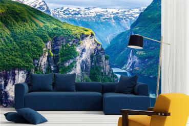 Berge-Fototapete MS-5-1819 in modernem Wohnraum – imposante Landschaft, räumliche Tiefe, stilvolle Wandgestaltung mit Naturakzen