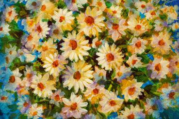 Vlies-Fototapete MS-5-1963 – Draufsicht auf florales Dessin mit warmen Farbtönen, Format 375 × 250 cm, brillante Druckqualität.