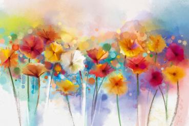 Vlies-Fototapete MS-5-1966 – Draufsicht auf florales Dessin mit warmen Farbtönen, Format 375 × 250 cm, brillante Druckqualität.