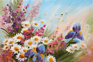 Vlies-Fototapete MS-5-1974 – Draufsicht auf florales Dessin mit warmen Farbtönen, Format 375 × 250 cm, brillante Druckqualität.