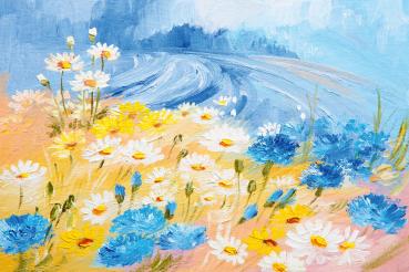 Vlies-Fototapete MS-5-1975 – Draufsicht auf florales Dessin mit warmen Farbtönen, Format 375 × 250 cm, brillante Druckqualität.