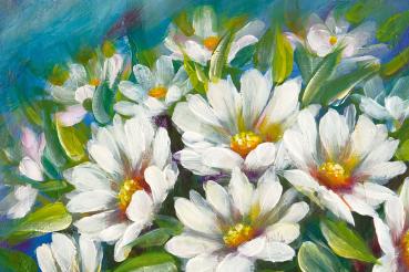 Vlies-Fototapete MS-5-1977 – Draufsicht auf florales Dessin mit warmen Farbtönen, Format 375 × 250 cm, brillante Druckqualität.