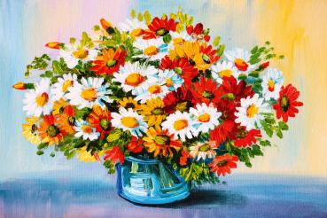 Vlies-Fototapete MS-5-1987 – Draufsicht auf florales Dessin mit warmen Farbtönen, Format 375 × 250 cm, brillante Druckqualität.
