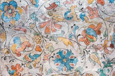 Vlies-Fototapete MS-5-1991 – Draufsicht auf florales Dessin mit warmen Farbtönen, Format 375 × 250 cm, brillante Druckqualität.