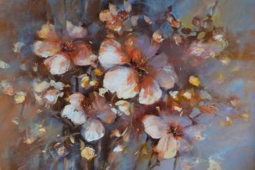 Vlies-Fototapete MS-5-1994 – Draufsicht auf florales Dessin mit warmen Farbtönen, Format 375 × 250 cm, brillante Druckqualität.