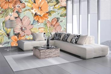 Fototapete MS-5-1998 mit Blumenmotiv – stimmungsvolle Raumansicht im Querformat, dekorativ verlegt auf großer Wandfläche.