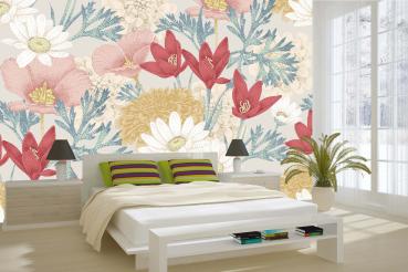 Fototapete MS-5-1999 mit Blumenmotiv – stimmungsvolle Raumansicht im Querformat, dekorativ verlegt auf großer Wandfläche.