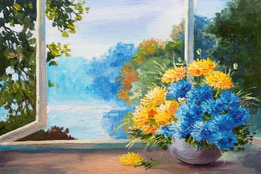 Vlies-Fototapete MS-5-2002 – Draufsicht auf florales Dessin mit warmen Farbtönen, Format 375 × 250 cm, brillante Druckqualität.