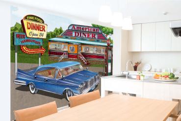 MS-5-2054 als Wandtapete in modernem Interieur; Retro-Design mit räumlicher Tiefe und Vintage-Charme