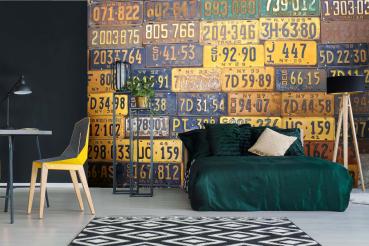 MS-5-2111 als Wandtapete in modernem Interieur; Retro-Design mit räumlicher Tiefe und Vintage-Charme