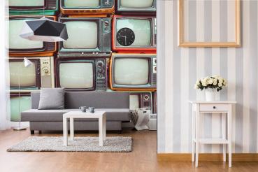 MS-5-2137 als Wandtapete in modernem Interieur; Retro-Design mit räumlicher Tiefe und Vintage-Charme