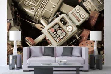 MS-5-2138 als Wandtapete in modernem Interieur; Retro-Design mit räumlicher Tiefe und Vintage-Charme