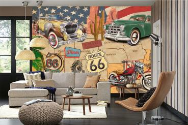 MS-5-2144 als Wandtapete in modernem Interieur; Retro-Design mit räumlicher Tiefe und Vintage-Charme