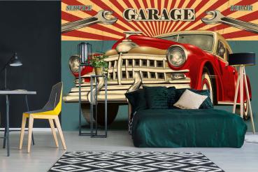 MS-5-2152 als Wandtapete in modernem Interieur; Retro-Design mit räumlicher Tiefe und Vintage-Charme