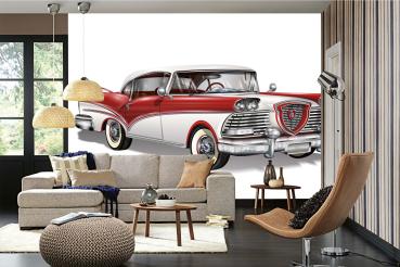 MS-5-2189 als Wandtapete in modernem Interieur; Retro-Design mit räumlicher Tiefe und Vintage-Charme