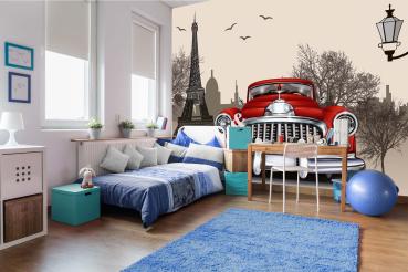 MS-5-2195 als Wandtapete in modernem Interieur; Retro-Design mit räumlicher Tiefe und Vintage-Charme