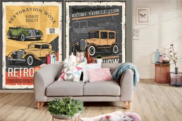 MS-5-2212 als Wandtapete in modernem Interieur; Retro-Design mit räumlicher Tiefe und Vintage-Charme