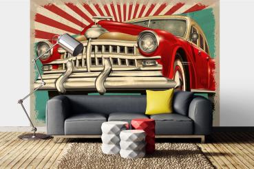 MS-5-2220 als Wandtapete in modernem Interieur; Retro-Design mit räumlicher Tiefe und Vintage-Charme