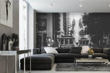 MS-5-2702 als Wandtapete in modernem Interieur; Retro-Design mit räumlicher Tiefe und Vintage-Charme