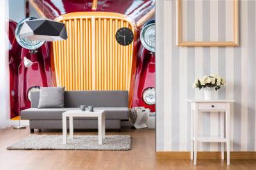 MS-5-2708 als Wandtapete in modernem Interieur; Retro-Design mit räumlicher Tiefe und Vintage-Charme