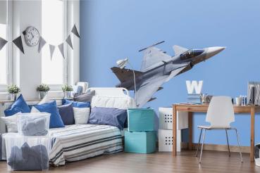 „Raumansicht mit Vlies-Fototapete MS-5-2714 – modernes Flugzeugmotiv als Wandgestaltung in Wohn- oder Arbeitsbereich“