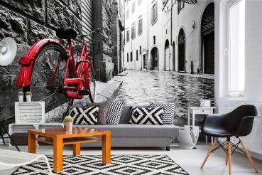 MS-5-2796 als Wandtapete in modernem Interieur; Retro-Design mit räumlicher Tiefe und Vintage-Charme
