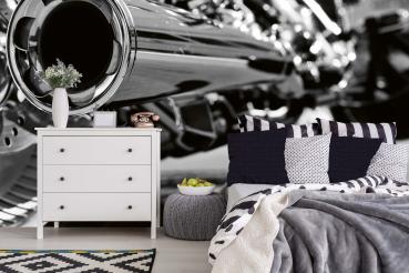 MS-5-2798 als Wandtapete in modernem Interieur; Retro-Design mit räumlicher Tiefe und Vintage-Charme