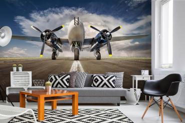 „Raumansicht mit Vlies-Fototapete MS-5-2840 – modernes Flugzeugmotiv als Wandgestaltung in Wohn- oder Arbeitsbereich“