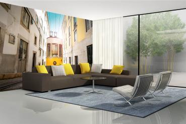 MS-5-2878 als Wandtapete in modernem Interieur; Retro-Design mit räumlicher Tiefe und Vintage-Charme