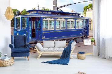 MS-5-2879 als Wandtapete in modernem Interieur; Retro-Design mit räumlicher Tiefe und Vintage-Charme
