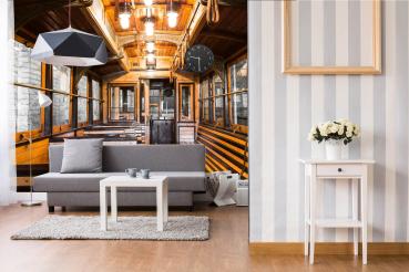MS-5-2884 als Wandtapete in modernem Interieur; Retro-Design mit räumlicher Tiefe und Vintage-Charme