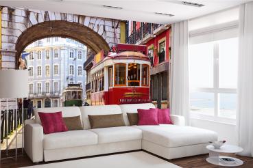 MS-5-2888 als Wandtapete in modernem Interieur; Retro-Design mit räumlicher Tiefe und Vintage-Charme