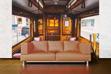 MS-5-2890 als Wandtapete in modernem Interieur; Retro-Design mit räumlicher Tiefe und Vintage-Charme