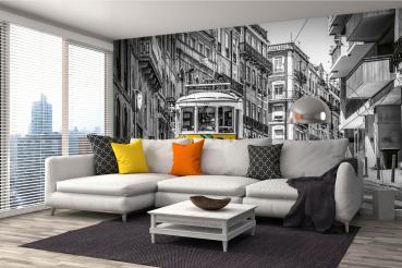 MS-5-2893 als Wandtapete in modernem Interieur; Retro-Design mit räumlicher Tiefe und Vintage-Charme