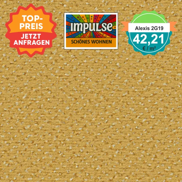 „Sonniger Raum mit Vorwerk Alexis Teppichboden in Mais – gelber Veloursboden für freundliche Wohnbereiche“